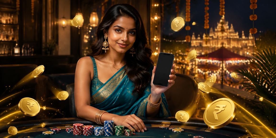 Indian woman enjoying live casino games on mobile device