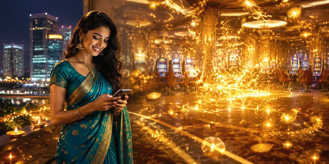Indian woman playing live casino on smartphone outdoors